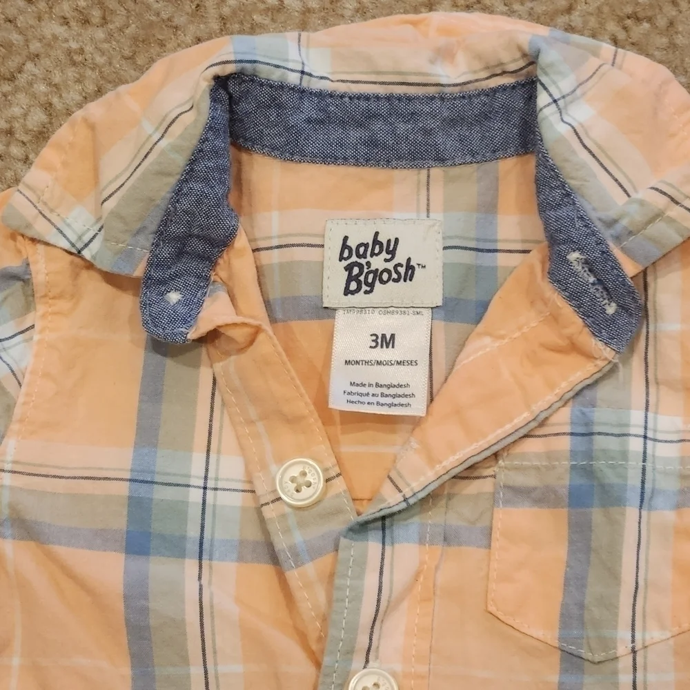 𝅺LOT of 2 Baby B'Gosh Oshkosh Boy's Collared Onesies, 3 months